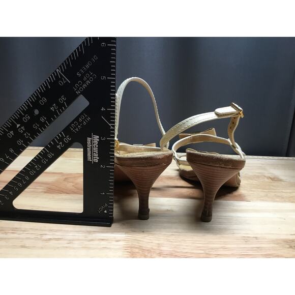 Tory Burch Kailey Bow Kitten Heels Women's 7 Tan Leather Open Toe Slingback - Picture 3 of 6